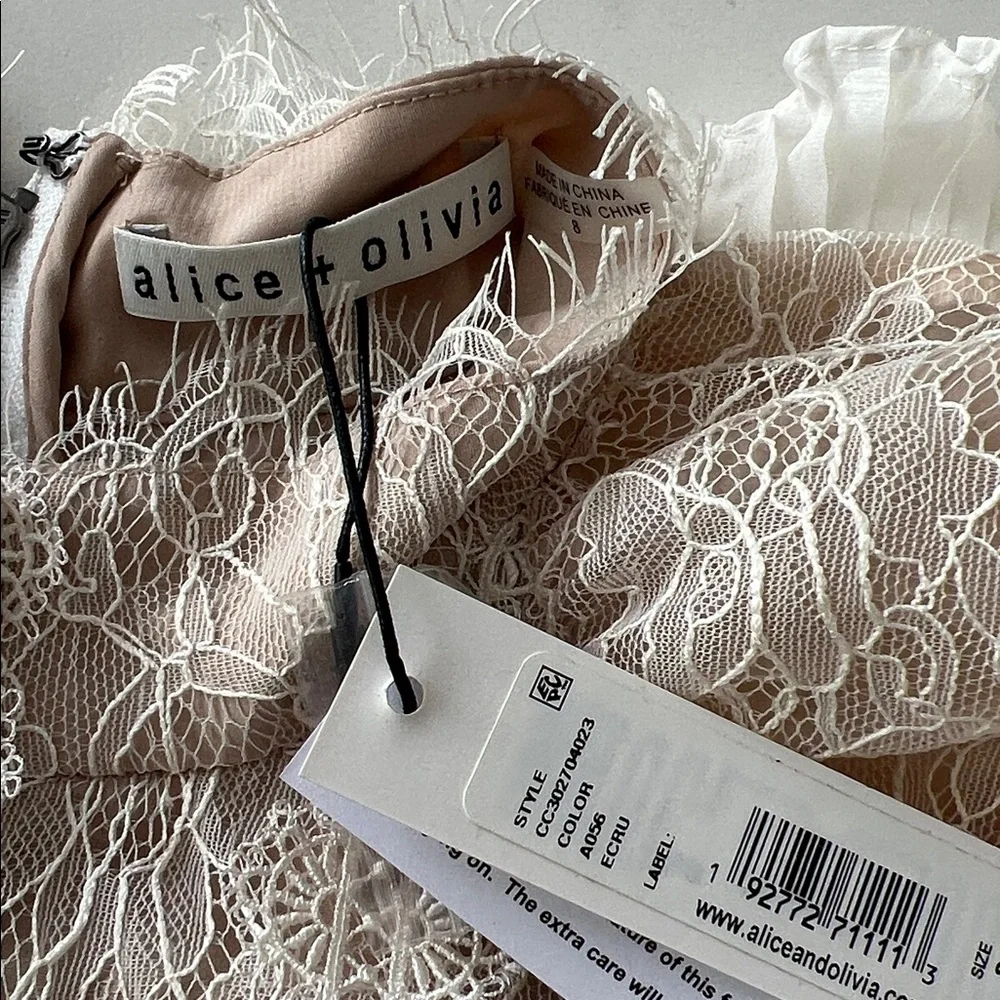 NWT Alice + Olivia Brenna Lace Ruffle High Neck Victorian Style Blouse 8/M $595 - Picture 7 of 8